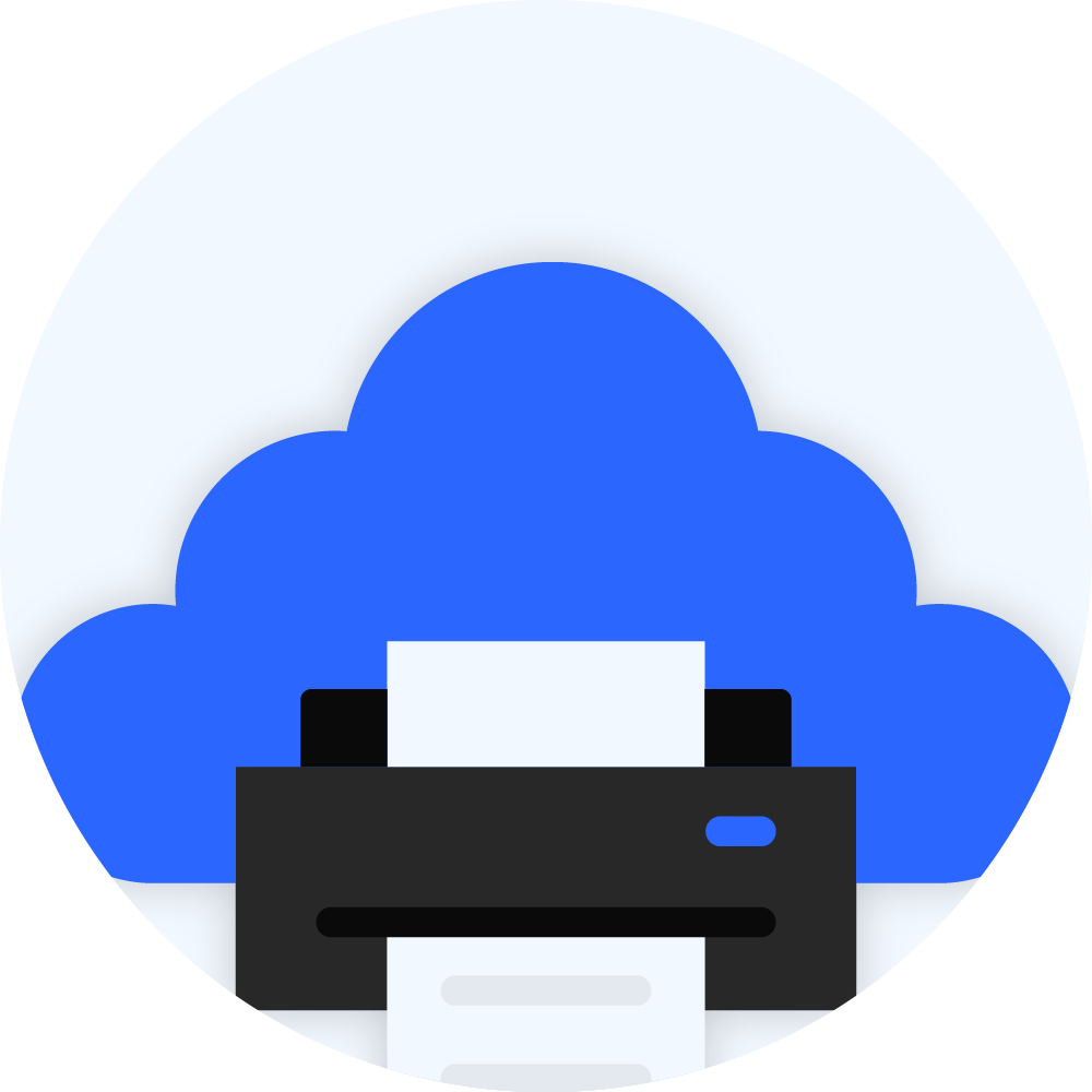 icon of printer with a blue cloud in the background